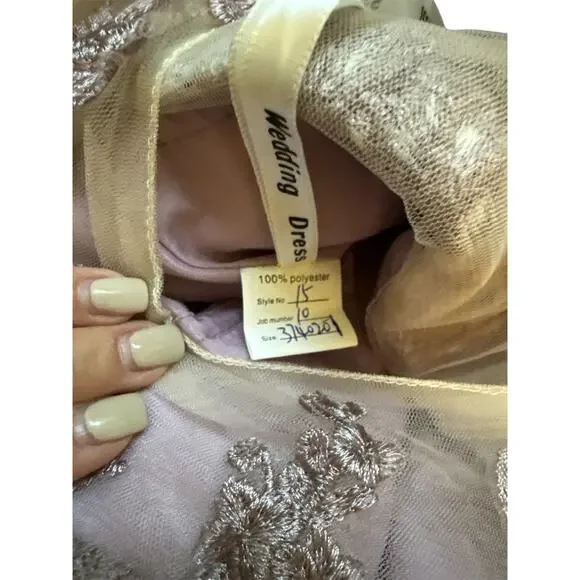 Wedding Dress Pants 10 Formal Gown Lace Embroidered Long Sleeve Mesh Bridal - Picture 5 of 5